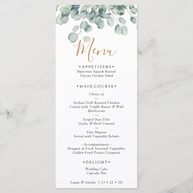 Elegant Eucalyptus Greenery Wedding Menu (Front)