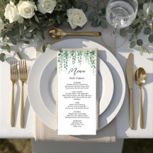 Elegant Eucalyptus Greenery Wedding Menu Card