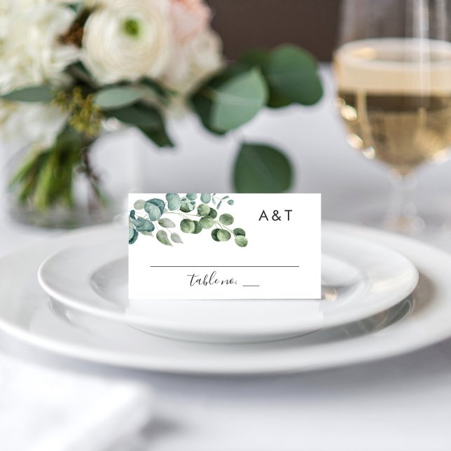 Elegant Eucalyptus Greenery Wedding Monogram Place Card (Creator Uploaded)