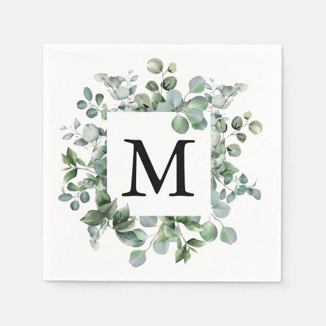 Elegant Eucalyptus Greenery Wedding Paper Napkin (Front)
