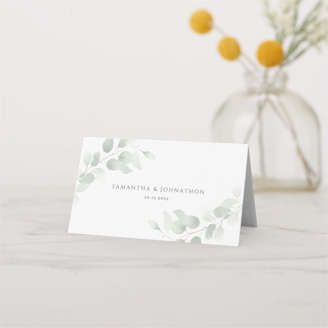 Elegant Eucalyptus Greenery Wedding  Place Card (Back)