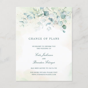 Elegant Eucalyptus Greenery Wedding Postponement Announcement Postcard