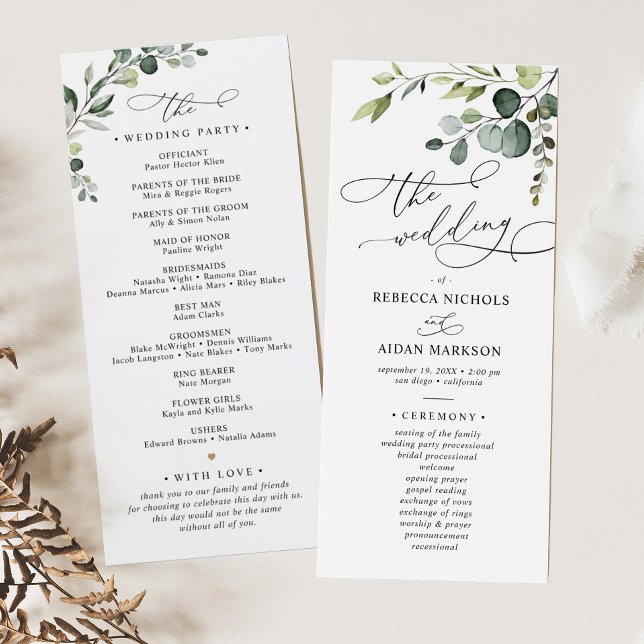 Elegant Eucalyptus Greenery Wedding Program Menu (Creator Uploaded)