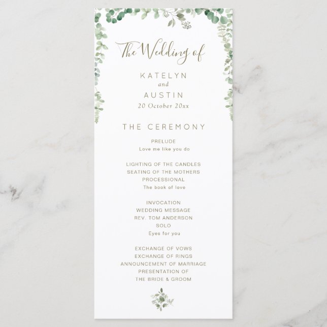 elegant Eucalyptus greenery wedding program Programme (Front)