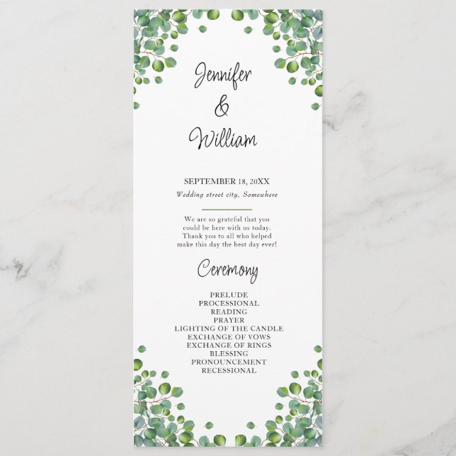 Elegant Eucalyptus Greenery Wedding Program Programme (Front)