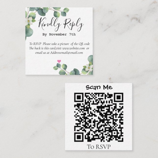 Elegant Eucalyptus Greenery Wedding QR Code Card (Front/Back)