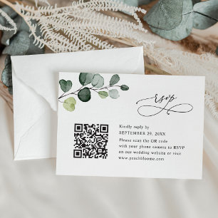 Elegant Eucalyptus Greenery Wedding QR Code RSVP Card