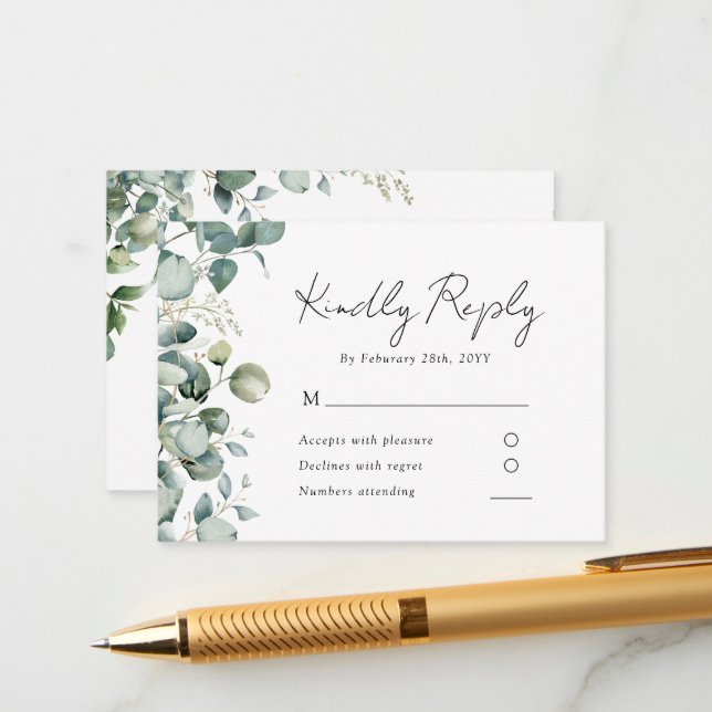 Elegant Eucalyptus Greenery Wedding RSVP Enclosure Card (Front/Back In Situ)