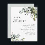Elegant Eucalyptus Greenery Wedding Save the Date Invitation<br><div class="desc">This elegant and customisable Save the Date features mixed watercolor greenery leaves paired with a classy serif & delicate sans font in black,  with a monogram on the back. Matching items available.</div>