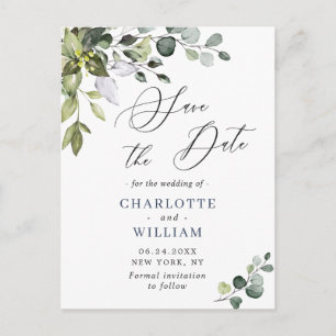 Elegant Eucalyptus Greenery Wedding Save the Date Postcard