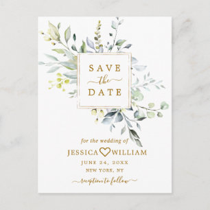 Elegant Eucalyptus Greenery Wedding Save the Date Postcard
