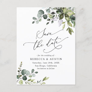 Elegant Eucalyptus Greenery Wedding Save the Date Postcard