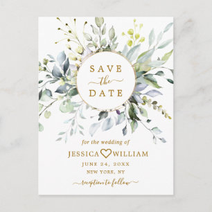 Elegant Eucalyptus Greenery Wedding Save the Date Postcard