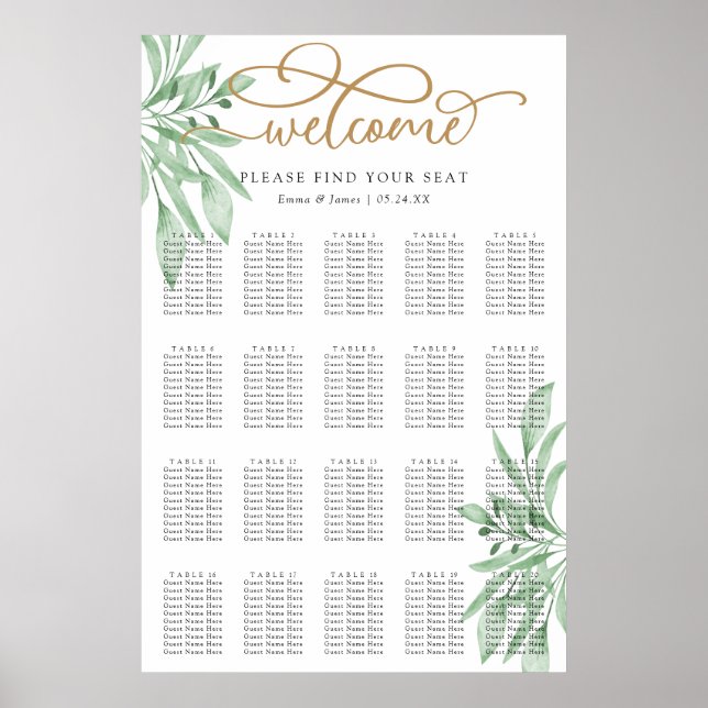Elegant Eucalyptus Greenery Wedding Seating Chart (Front)
