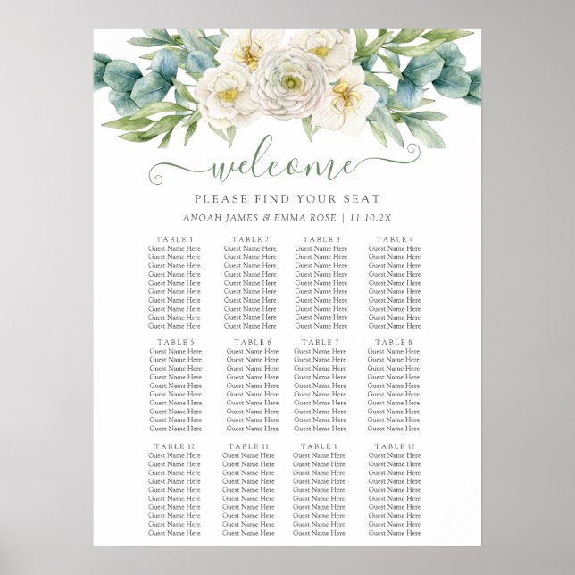 Elegant Eucalyptus Greenery Wedding Seating Chart (Front)