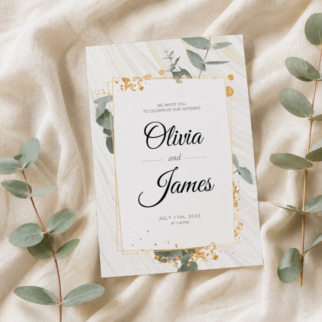 Elegant eucalyptus greenery wedding shower invitation (Elegant Eucalyptus Botanical Gold Wedding Invitation, Wedding Announcement)