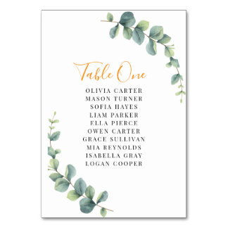 Elegant Eucalyptus Greenery Wedding Table Number