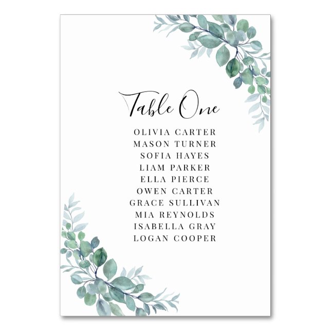 Elegant Eucalyptus Greenery Wedding Table Number (Front)