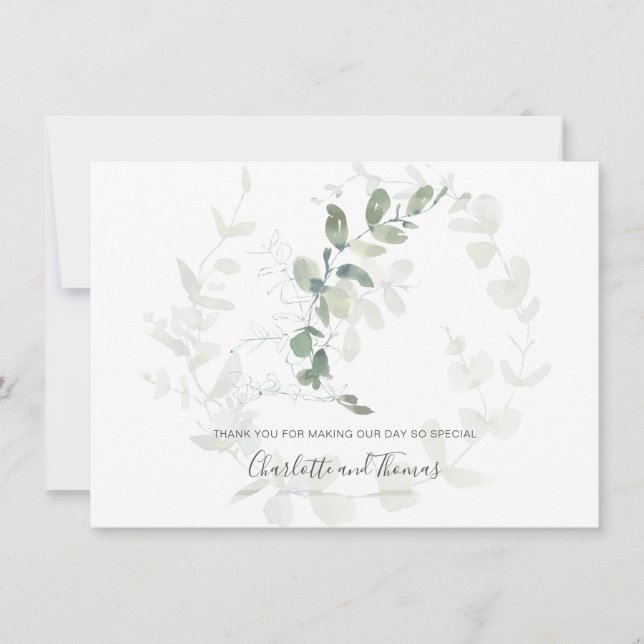 Elegant Eucalyptus Greenery Wedding Thank You (Front)