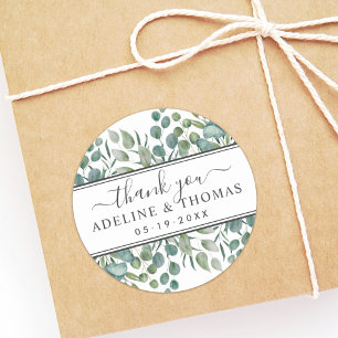 Elegant Eucalyptus Greenery Wedding Thank You Classic Round Sticker