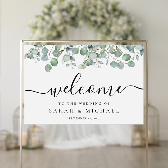 Elegant Eucalyptus Greenery Wedding Welcome Acrylic Sign (Creator Uploaded)