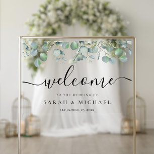 Elegant Eucalyptus Greenery Wedding Welcome Acrylic Sign