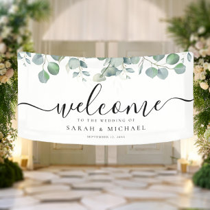 Elegant Eucalyptus Greenery Wedding Welcome Banner