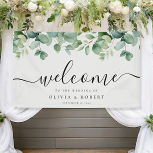 Elegant Eucalyptus Greenery Wedding Welcome Banner