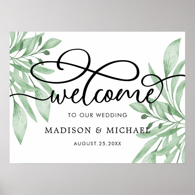 Elegant Eucalyptus Greenery Wedding Welcome Sign (Front)