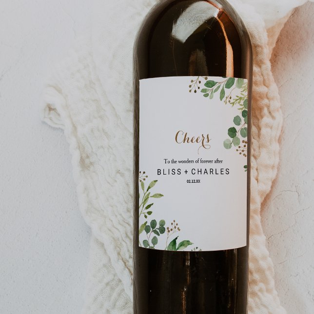 Elegant Eucalyptus Greenery Wedding Wine Labels (Creator Uploaded)