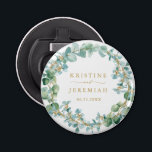 Elegant Eucalyptus Greenery Wreath Gold Wedding Bottle Opener<br><div class="desc">These elegant custom greenery wreath wedding bottle openers will add a touch of style to your favour gifts. The botanical design features hand painted watercolor eucalyptus greenery with faux gold flower buds. Your names and wedding date are in a classic faux gold Garamond font for you to personalise. Best of...</div>