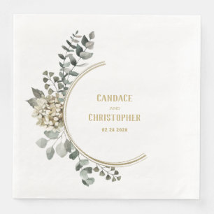 Elegant Eucalyptus Half Wreath Gold Circle Frame Napkin