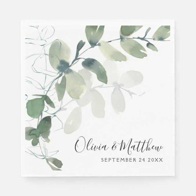 Elegant Eucalyptus Hand Lettering Wedding Napkin (Front)