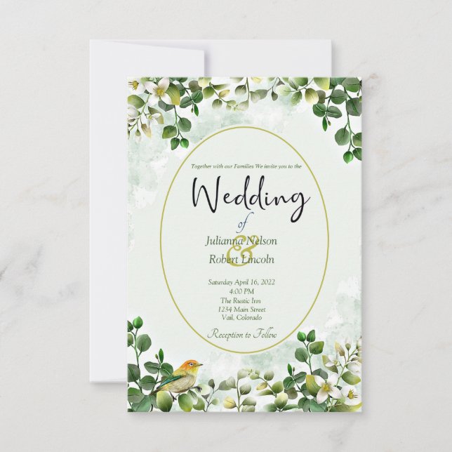 Elegant Eucalyptus in green and gold wedding Invit Invitation (Front)