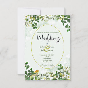 Elegant Eucalyptus in green and gold wedding Invit Invitation