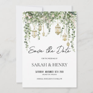Elegant Eucalyptus Lantern Save the Date   Invitation