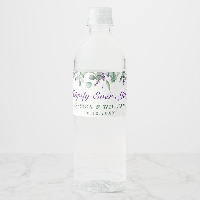 Elegant Eucalyptus Lavender Best Day Ever Water Bottle Label (Front)