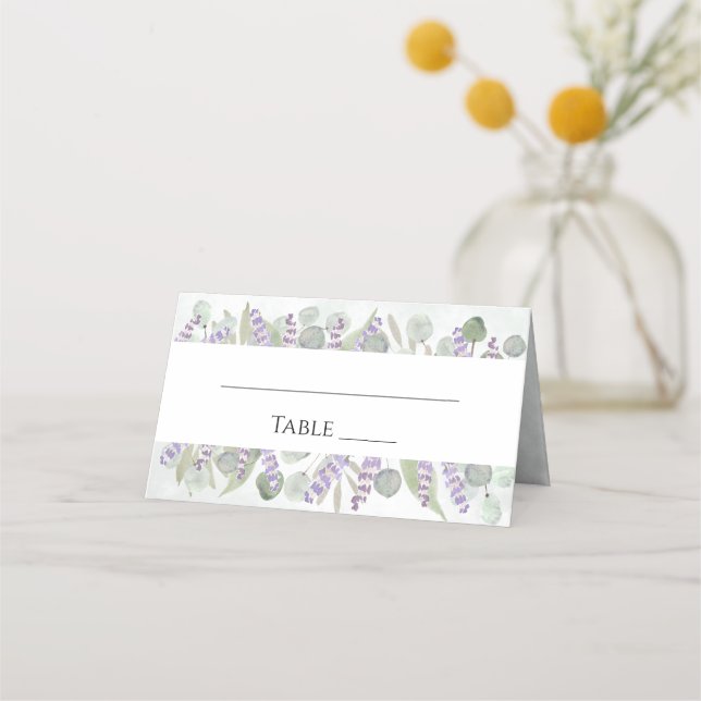 Elegant Eucalyptus & Lavender Rustic Boho Wedding Place Card (Front)