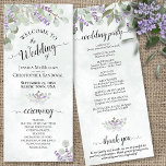 Elegant Eucalyptus & Lavender Watercolor Wedding Programme<br><div class="desc">This beautiful wedding program features an elegant boho chic design with hand painted sprigs of lavender flowers and eucalyptus leaves on a marbled dusty blue background. The titles are written in fancy script calligraphy, and there is space for your ceremony and wedding party details, as well as a short thank...</div>
