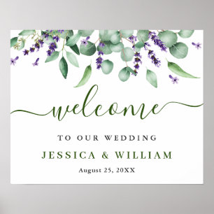 Elegant Eucalyptus Lavender Wedding Welcome Poster
