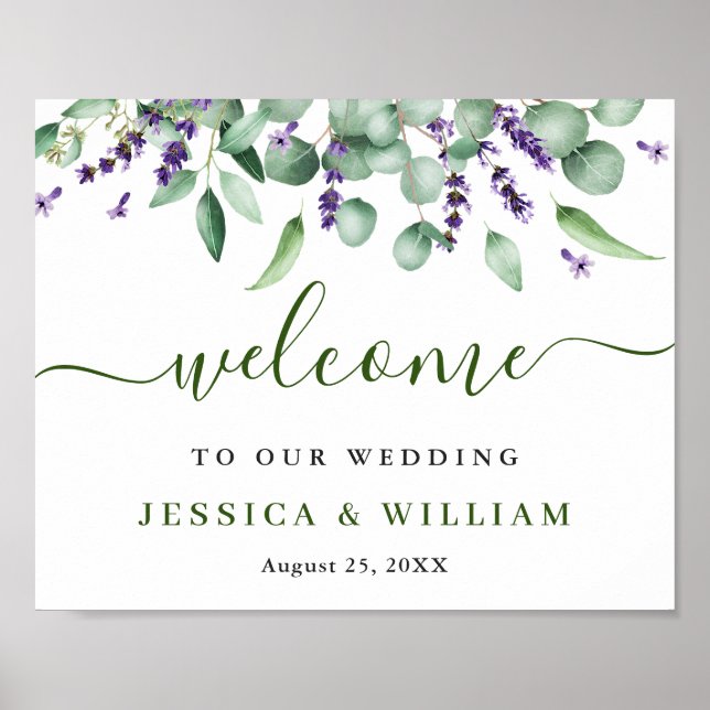 Elegant Eucalyptus Lavender Wedding Welcome Poster (Front)