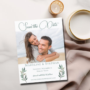 Elegant Eucalyptus Leaf Green Engagement Photo Invitation Postcard