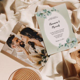 Elegant Eucalyptus leaf Greenery Photo Wedding Invitation