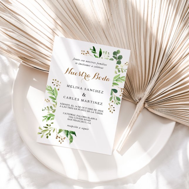 Elegant Eucalyptus Leaf Greenery Spanish Wedding Invitation (Creator Uploaded)