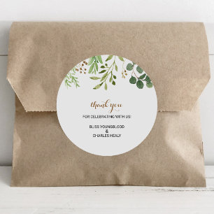 Elegant Eucalyptus Leaf Greenery Thank you Favour Classic Round Sticker