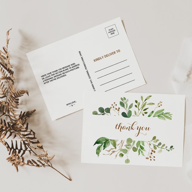 Elegant Eucalyptus Leaf Greenery Thank You Postcard (Creator Uploaded)