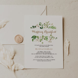 Elegant Eucalyptus Leaf Greenery Wedding Breakfast Invitation