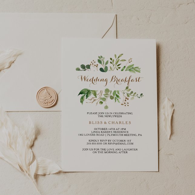 Elegant Eucalyptus Leaf Greenery Wedding Breakfast Invitation (Creator Uploaded)