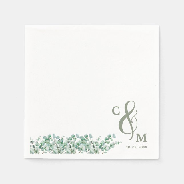 Elegant Eucalyptus leaf Greenery Wedding Napkin (Front)