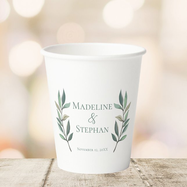 Elegant Eucalyptus Leaf Personalised Wedding Paper Cups (Creator Uploaded)
